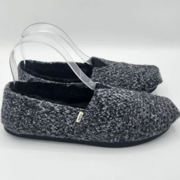 Toms Alpargata Charcoal Gray Black Sweater Fur Inside Leather Sole Shoe 8.5 - Picture 1 of 8